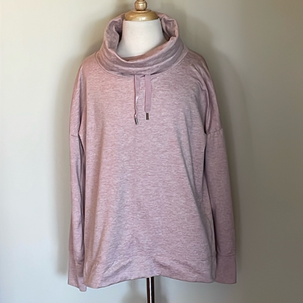 EUC~Apana Woman’s Small Pink Cowl Neckline With Drawstrings Long Sleeve Top